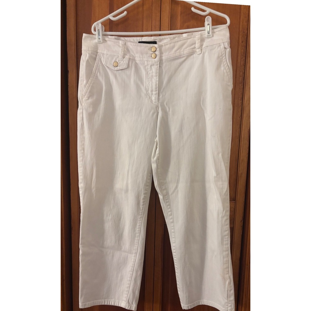 Talbots Cropped Pants Women White Gold Button Straight Leg EUC Note description!